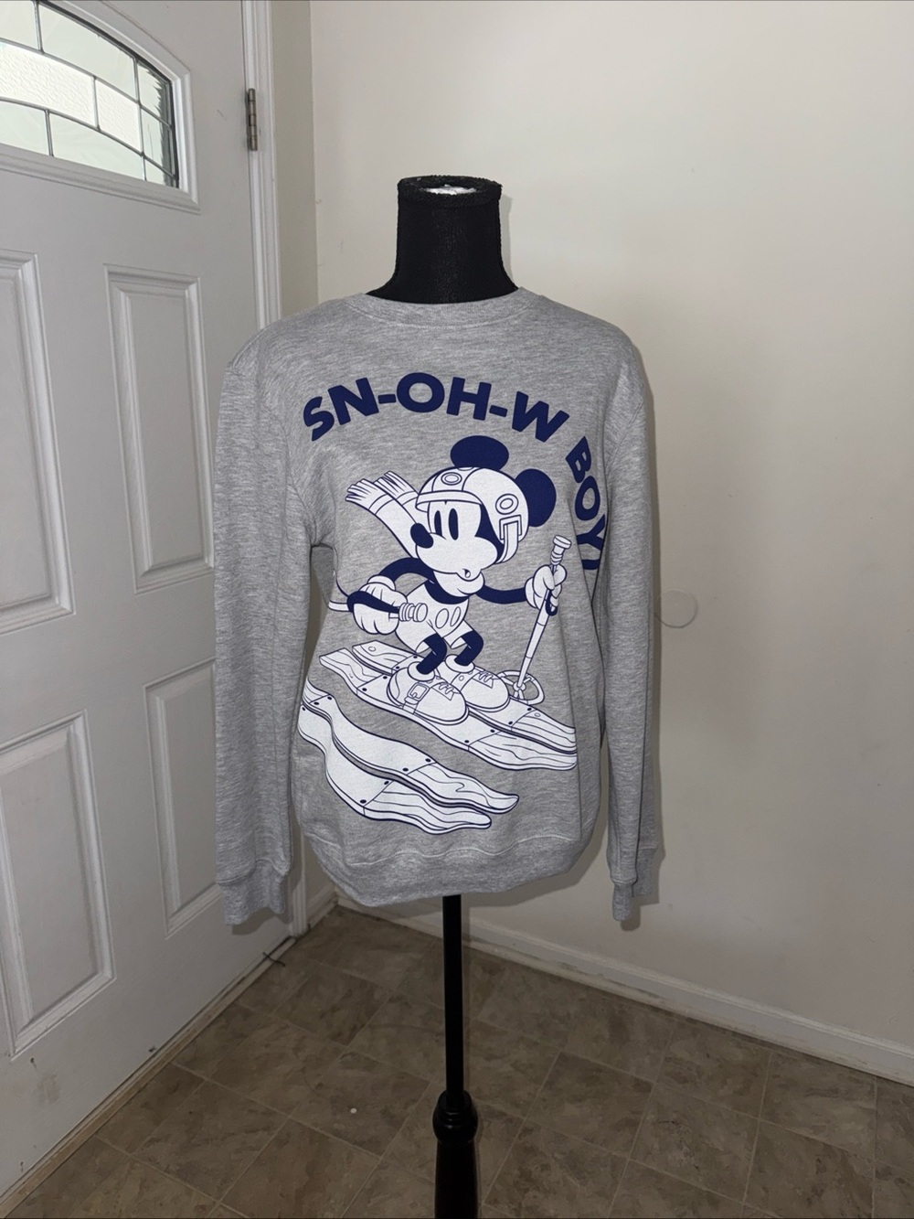 Disney Grey Crewneck Sweatshirt with Navy Mickey Ski Graphic